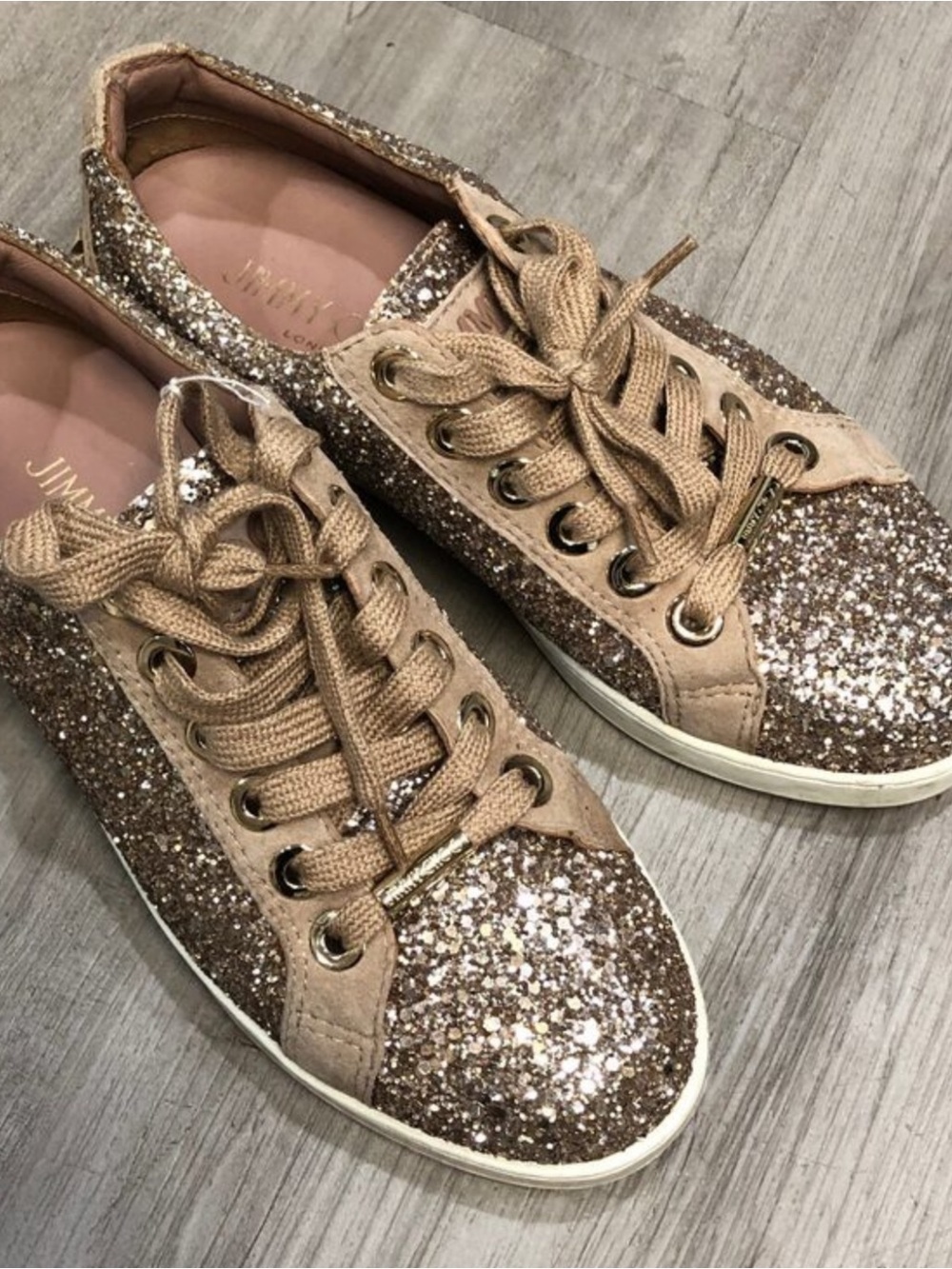 Jimmy Choo Glitter Low-Top Sneakers in Rose Gold